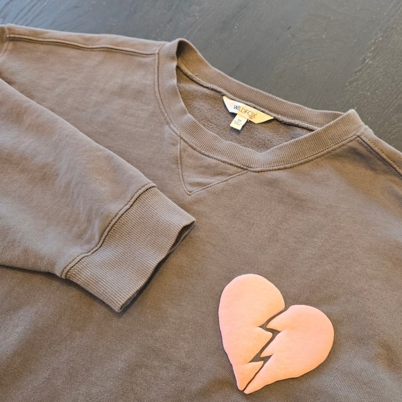 Wildfox Tops - Wildfox I Wish It Was Saturday Broken Heart Sweatshirt Gray Pink WF005839 Medium